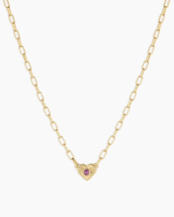 18K Gold Plated Amethyst Heart Birthstone Necklace