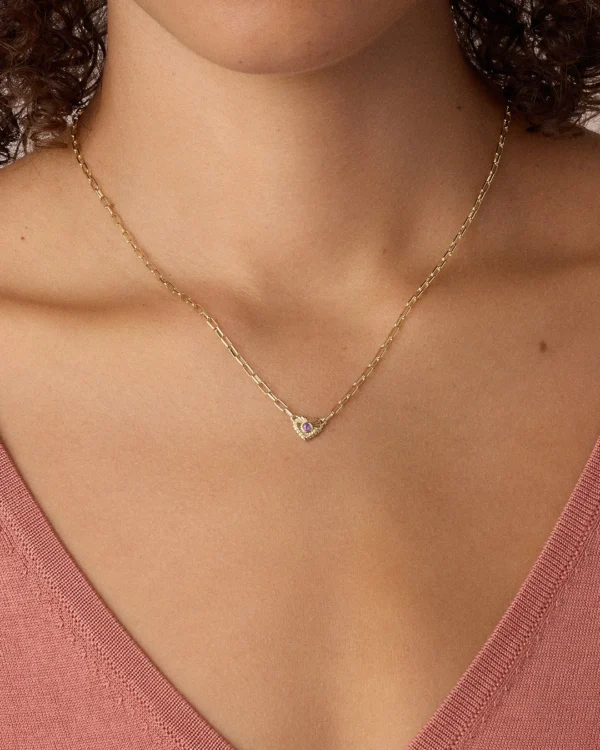 18K Gold Plated Amethyst Heart Birthstone Necklace