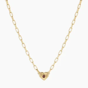 18K Gold Plated Garnet Heart Birthstone Necklace