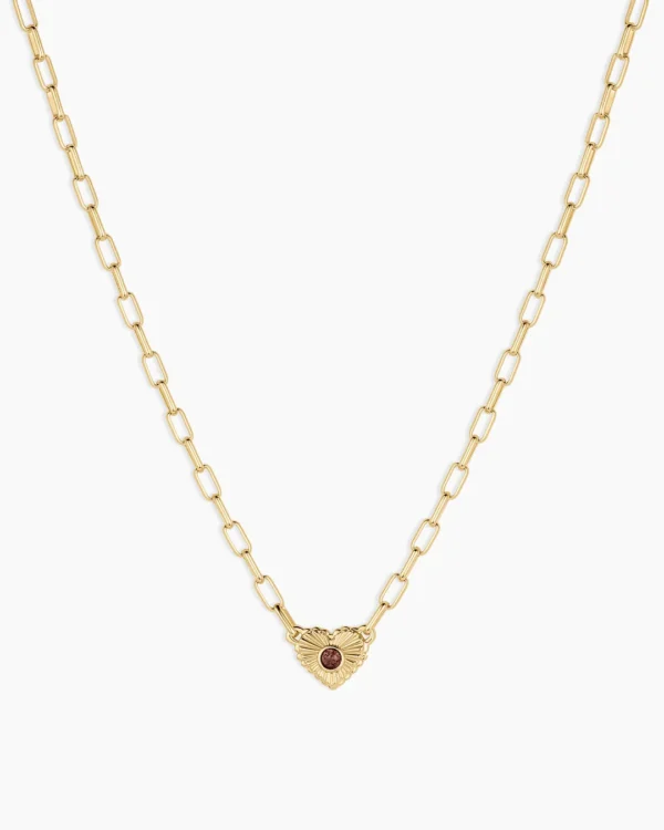18K Gold Plated Garnet Heart Birthstone Necklace