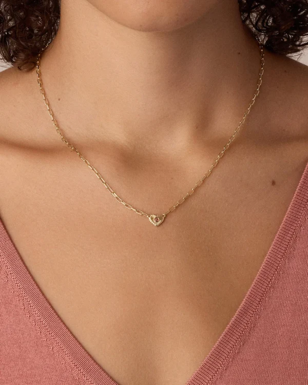18K Gold Plated Garnet Heart Birthstone Necklace